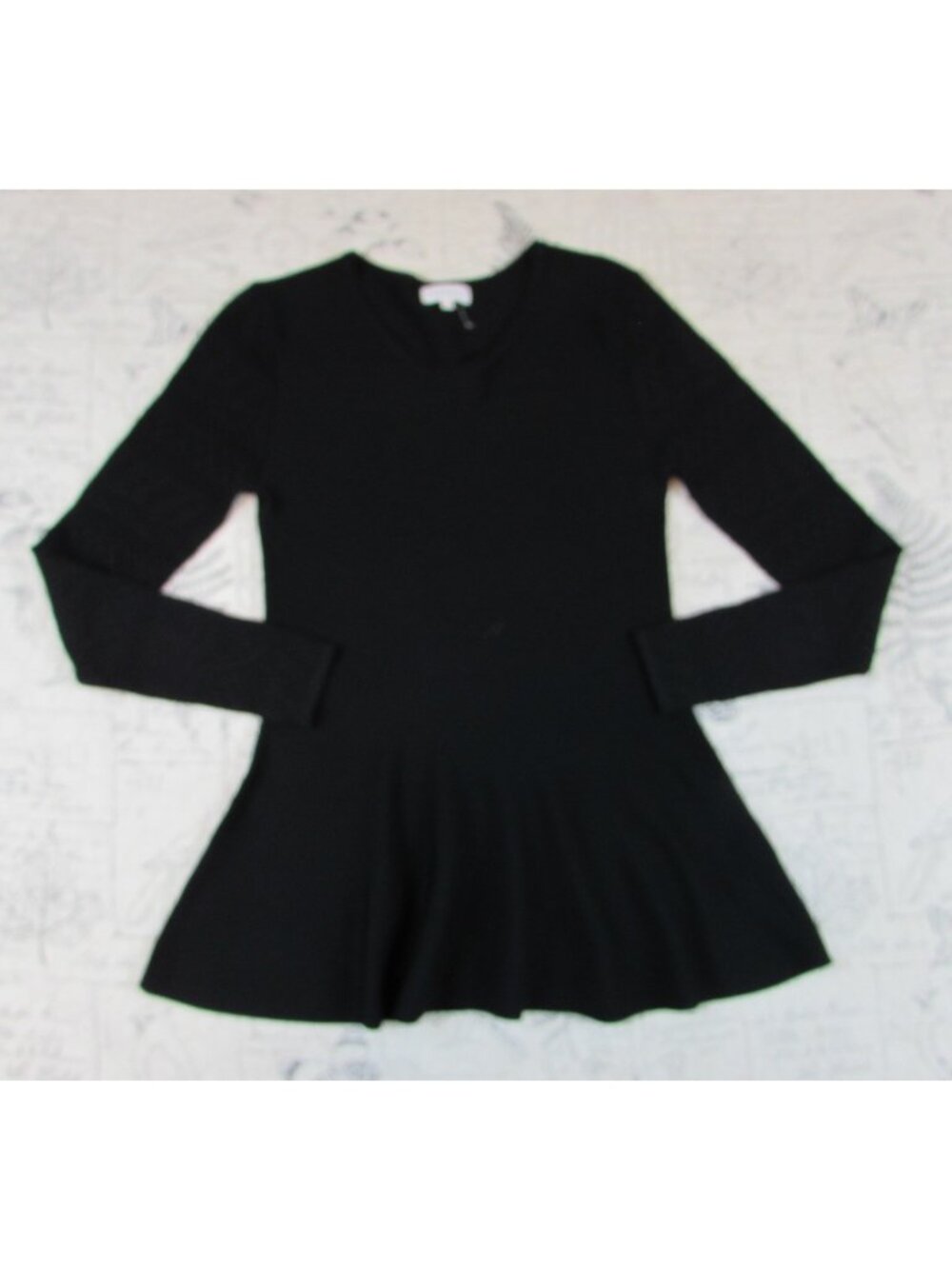 NEW Claudie Pierlot Black knit flared top Pointelle Knit Long Slv Size 1 us S